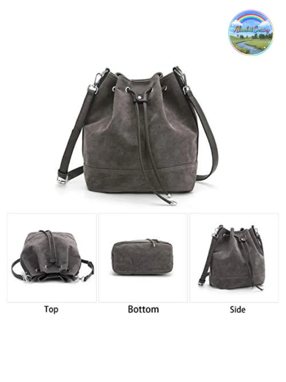 Vegan Suede Bucket Bag Medium Slouchy Shoulder Purse 2 Straps Fits Tablet